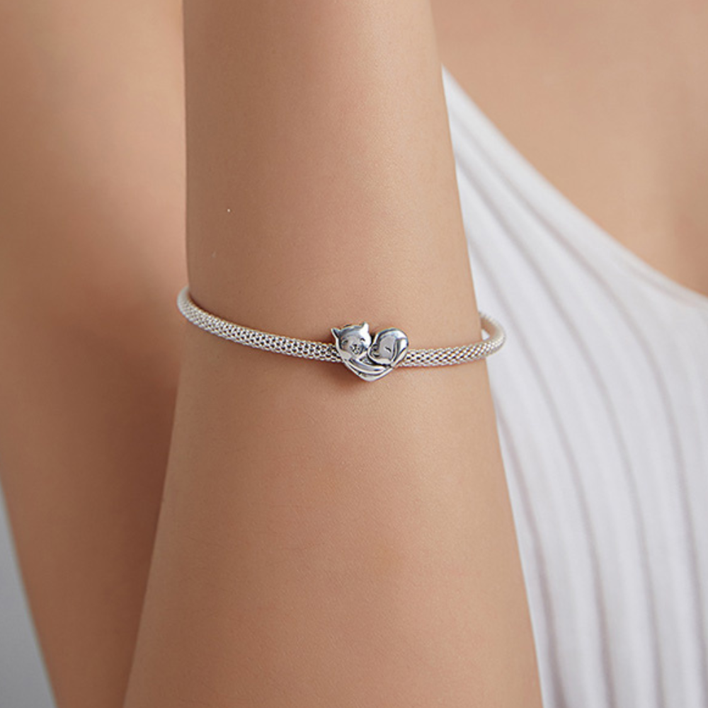 Charm Mascotas Abrazadas - Plata 925