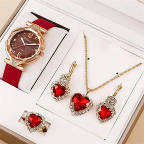 Conjunto de Joyas Pasión Eterna – Reloj, Collar, Aros y Anillo