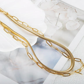 Collar Doble de Malla y Eslabones Chapado en Oro de 18K